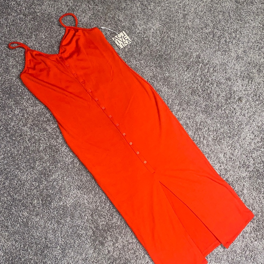 Red Button Up Maxi Dress (spaghetti strap)